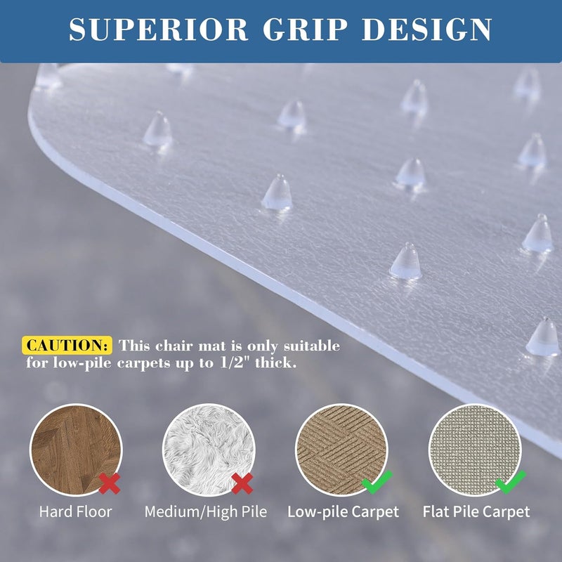 Tydle Chair Mat for Carpet, 36" x 48" Office Chair Mat for Carpeted Floors, Heavy Duty Rolling Computer Under Desk Mat with Grips, Floor Protector Mat for Home Office (Clear) - Image 3